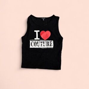 Black Y2K tank top with red heart and "I Love Couture" WOMAN SIZE S